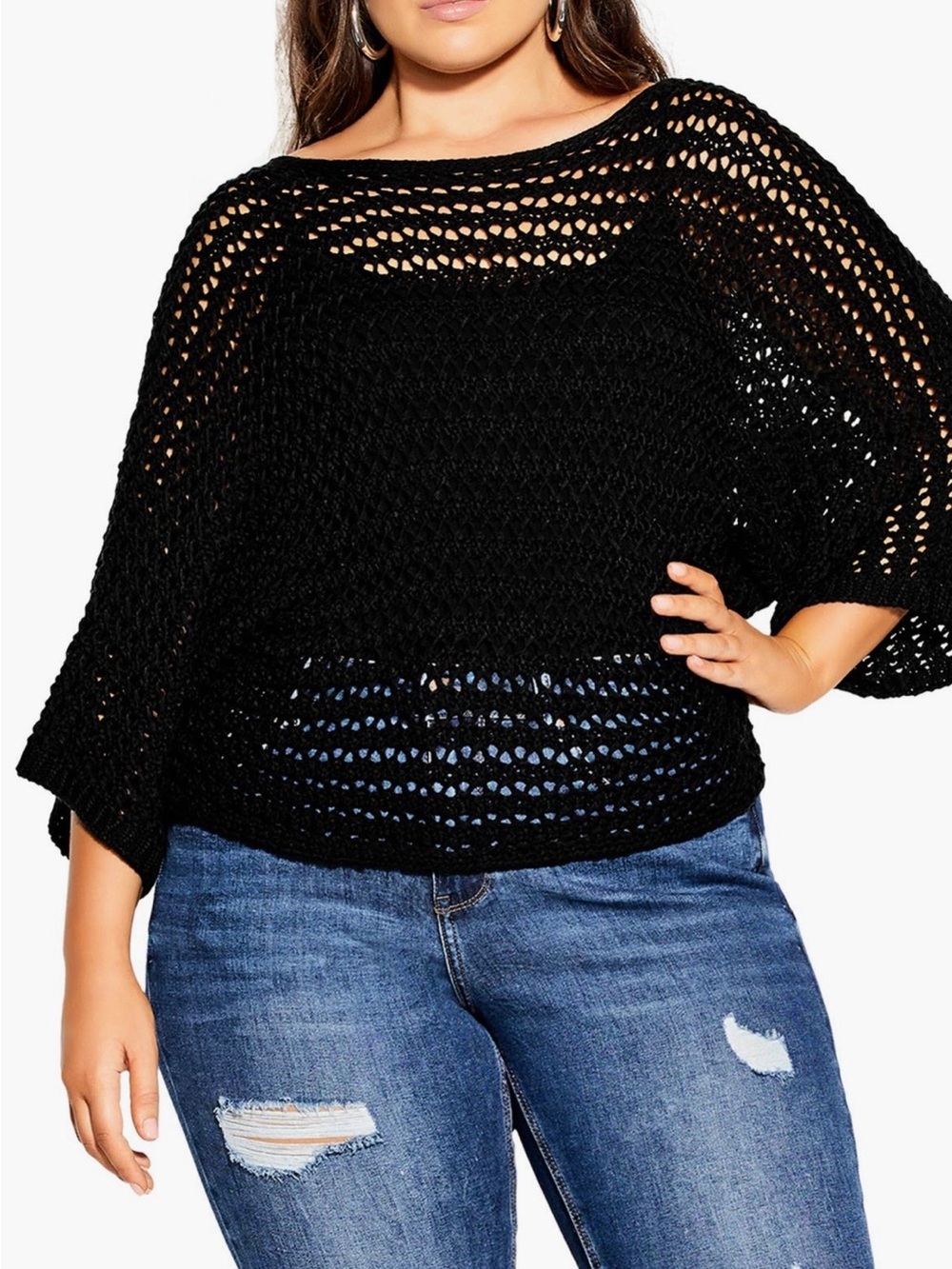 City Chic Black Crochet Knit Women's Pullover Size 20W